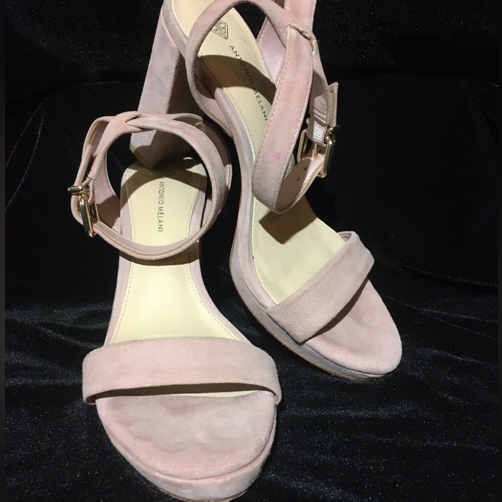 Antonio Melani Ankle Strap Suede Block Heels Size 8 Blush Pink mauve